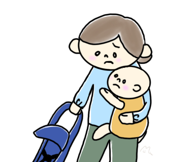 ベビーカーと子どもを抱えた状態を説明した自作イラスト